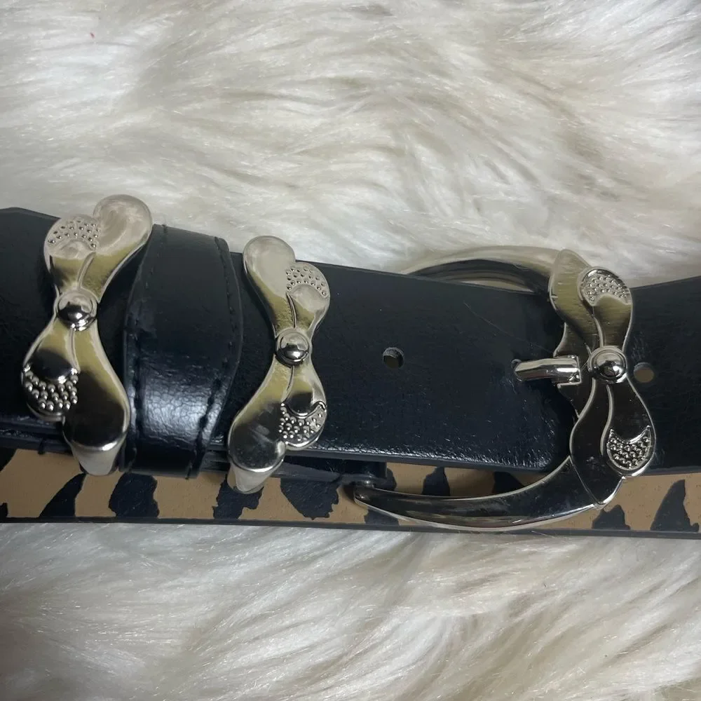 Betsey Johnson synthetic Black medium Belt with silver to buckle gently used.